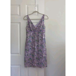 VTG Y2k Purple Sequin Floral Sleeveless Babydoll Slip Dress Sz M Lined Fairy EUC